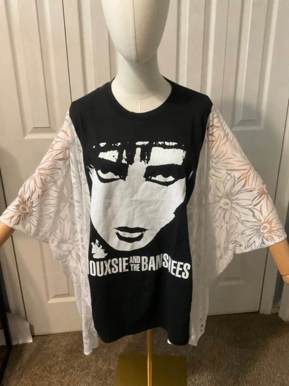 Siouxsie and the Banshees Upcycled Graphic TShirt with Flowy Floral Sleeves OSFM